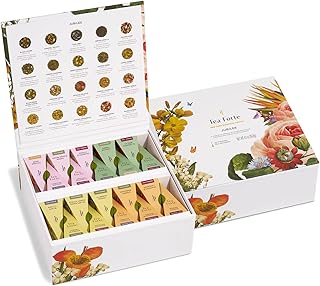 Tea Forte Premium Tea Chest Presentation Box Gift Set Sampler, 40 Count Individually Wrapped Handcrafted Pyramid Tea Infuser Bags, Jubilee