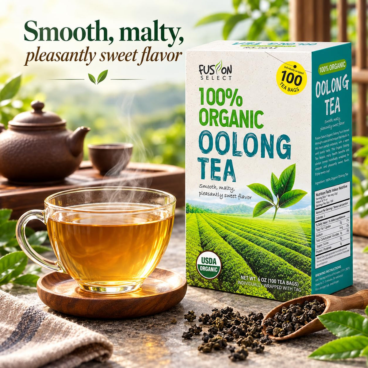 Fusion Select Organic Oolong Tea Bags, 100 Count Individually Wrapped