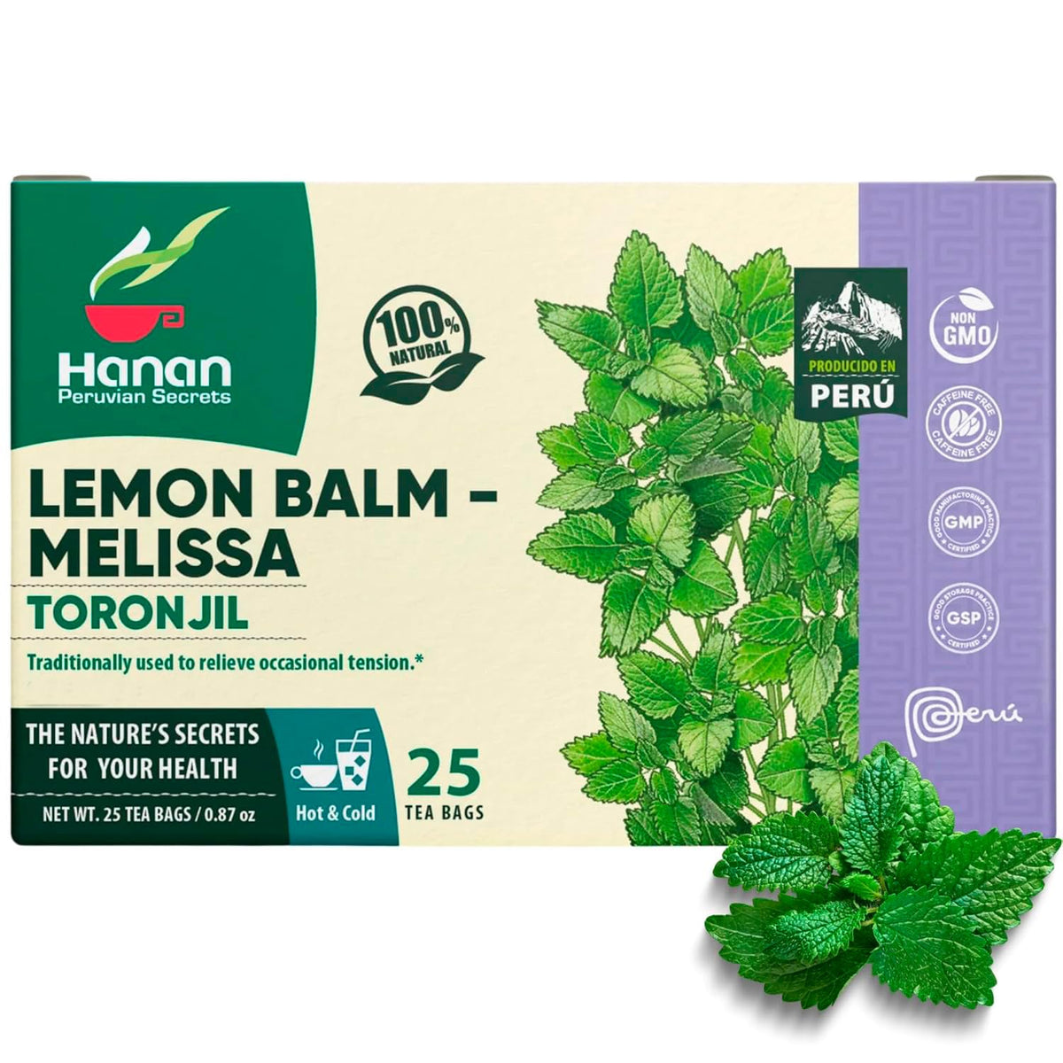 Hanan Peruvian Secrets Lemon Balm Tea (Toronjil) - 25 Teabags of Herbal Tea - Melissa Herb for Relaxing Herbal Tea - Natural