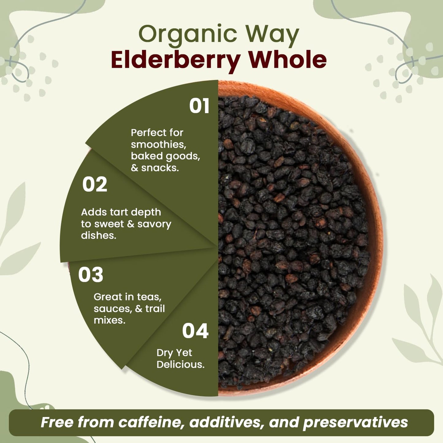 Organic Way Dried Elderberry Whole - Herbal Tea | European Wild-Harvest | Kosher &amp; USDA Certified | Non-GMO &amp; Gluten Free | Tested for Purity | 100% Raw from Albania (1/4LBS / 4Oz)