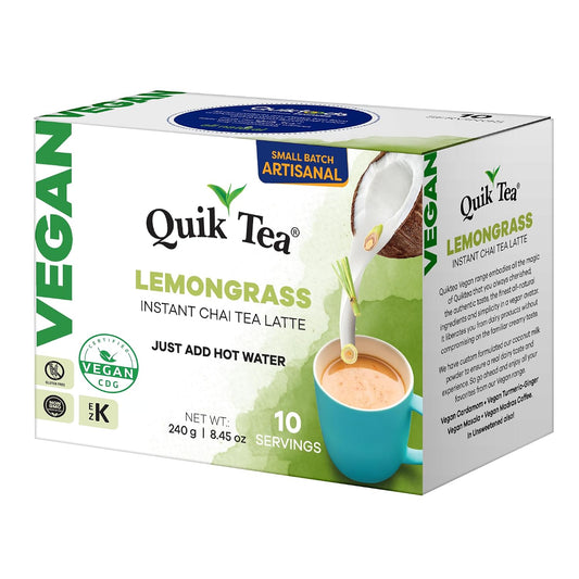 QuikTea Vegan Instant Chai Tea Latte Mix, Lemongrass, 10 Sachets