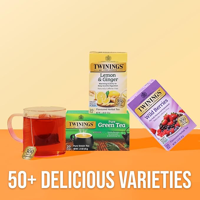 Twinings Wild Berries Herbal Tea Individually Wrapped Bags, 20 Count (Pack of 2), Full-Flavoured, Naturally Caffeine-Free, Enjoy Hot or Iced