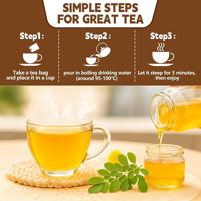 Organic Moringa Tea Bags, 120 Teabags, 2g/Bag, Made with 100% Natural Moringa Leaves. Helps with Digestion, Caffeine-Free, Sugar-Free, Gluten-Free