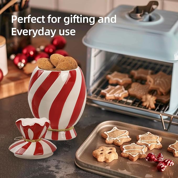 Christmas Ceramic Food Storage Jars with Lid, 24.7 OZ Hand printed Xmas Candy Jar Coffee Cookie Container for Snacks, Sugar Containers, Tea, Spice, Cereal, Nut - 700ml