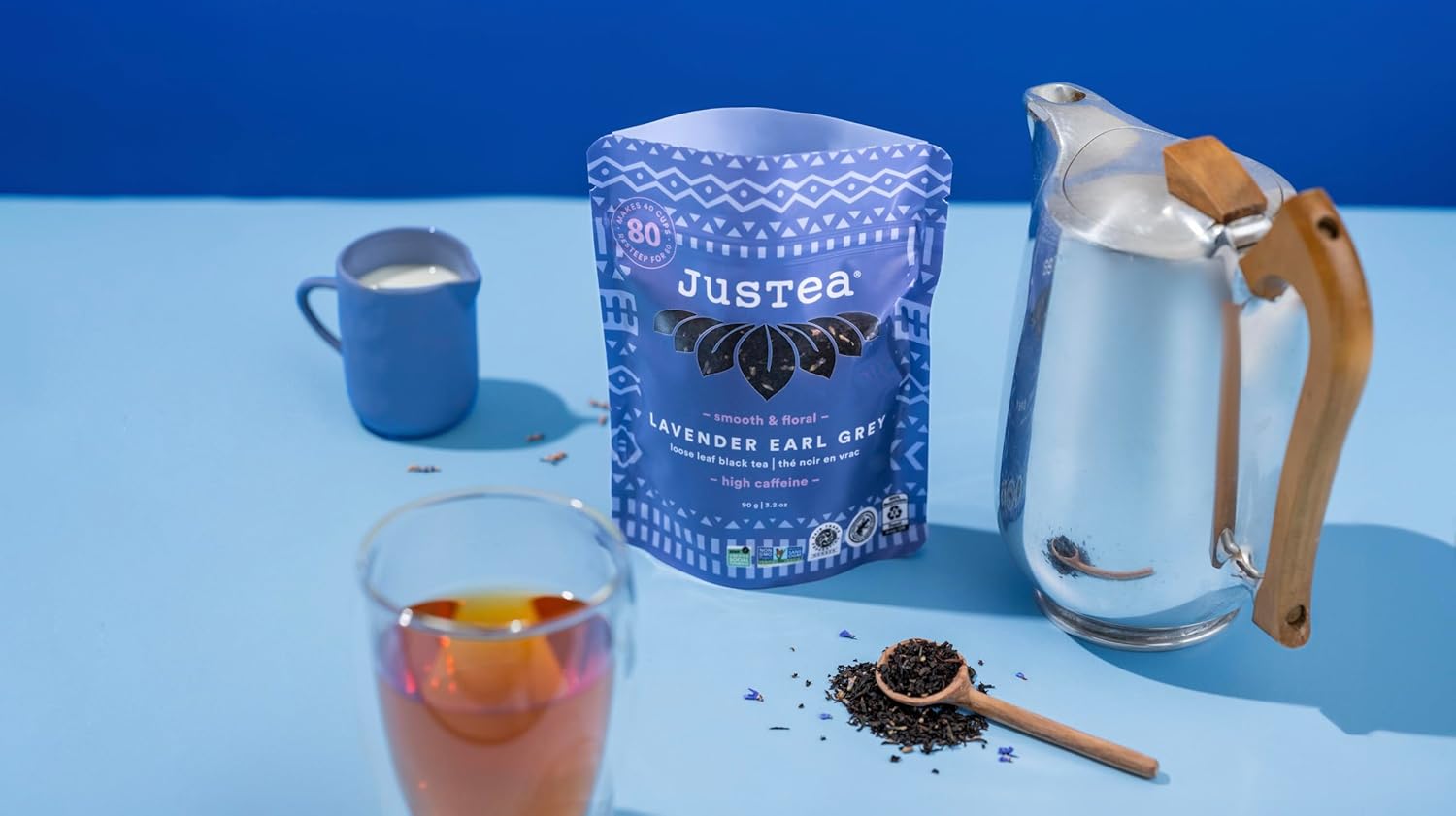 JusTea LAVENDER EARL GREY | Loose Leaf Black Tea | Recyclable Refill Pouch | 40+ Cups (3.2oz) | High Caffeine | Award-Winning | Fair Trade | Non-GMO