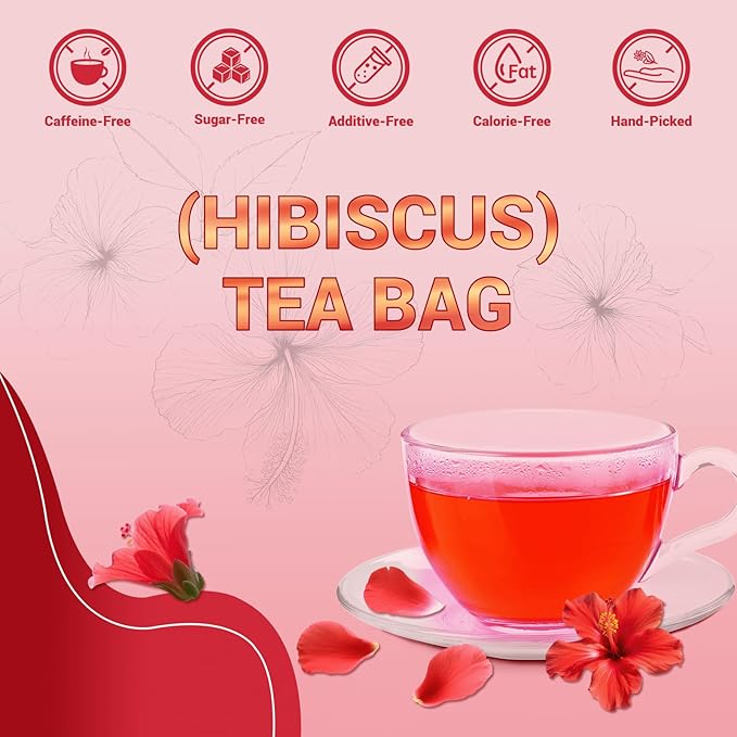 Hibiscus Tea Bags, Hibiscus Flower Herbal Tea - Rich in Vitamin C, Caffeine Free,Sugar Free, 100 Teabags