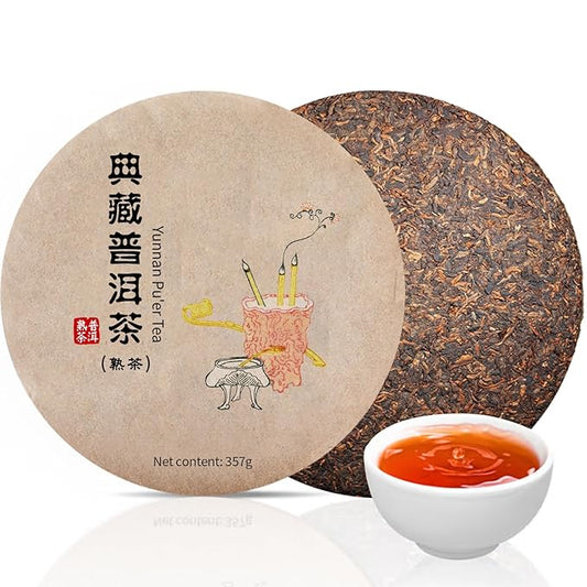 Yuexi Pu erh Tea Cake Ripe Pu-erh Tea 12.6 oz/357g Aged Puerh Black Tea Yunnan Pu'er 普洱茶 熟茶 茶饼 宫廷普洱茶