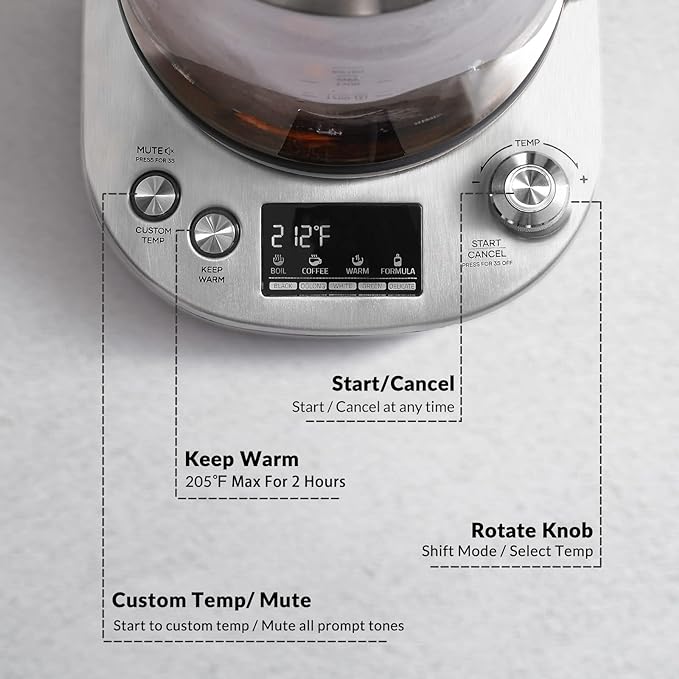 Mecity Electric Tea Kettle with Removable Infuser, 9 Preset Brewing Programs, Temperature Control, 2 Hours Keep Warm, Borosilicate Glass, 1.7 Liter