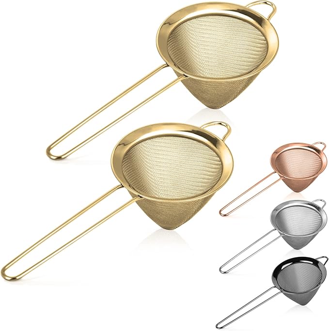 2 Pack Stainless Steel Small Food Strainer, Fine Mesh Sieve with Long Handle, Cocktail Strainer For Cocktails, Tea Herbs, Coffee & Drinks