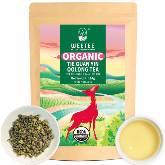 WT Weetee Organic Tie Guan Yin Oolong Tea, Organic Iron Goddess of Mercy Loose Leaf 4oz (114g), Chinese Tea Ti Kuan Yin