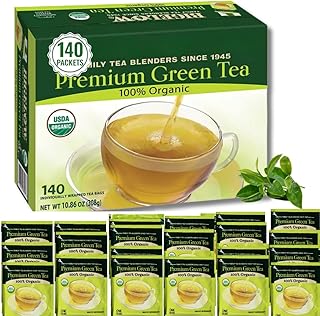 Premium Bigeloww Organic Green Tea 140 Count, Individually Wrapped Tea Bags - For Daily Wellness & Antioxidant Boost - Packaged for Freshness