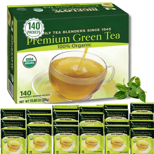Premium Bigeloww Organic Green Tea 140 Count, Individually Wrapped Tea Bags - For Daily Wellness & Antioxidant Boost - Packaged for Freshness