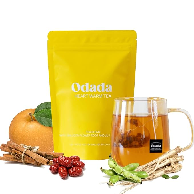 Odada Heart Warm Tea - Cozy Seasonal Wellness Blend with Korean Pear & Bellflower Root, Natural Throat Comfort & Inner Warmth, Caffeine-Free, 24 Bags