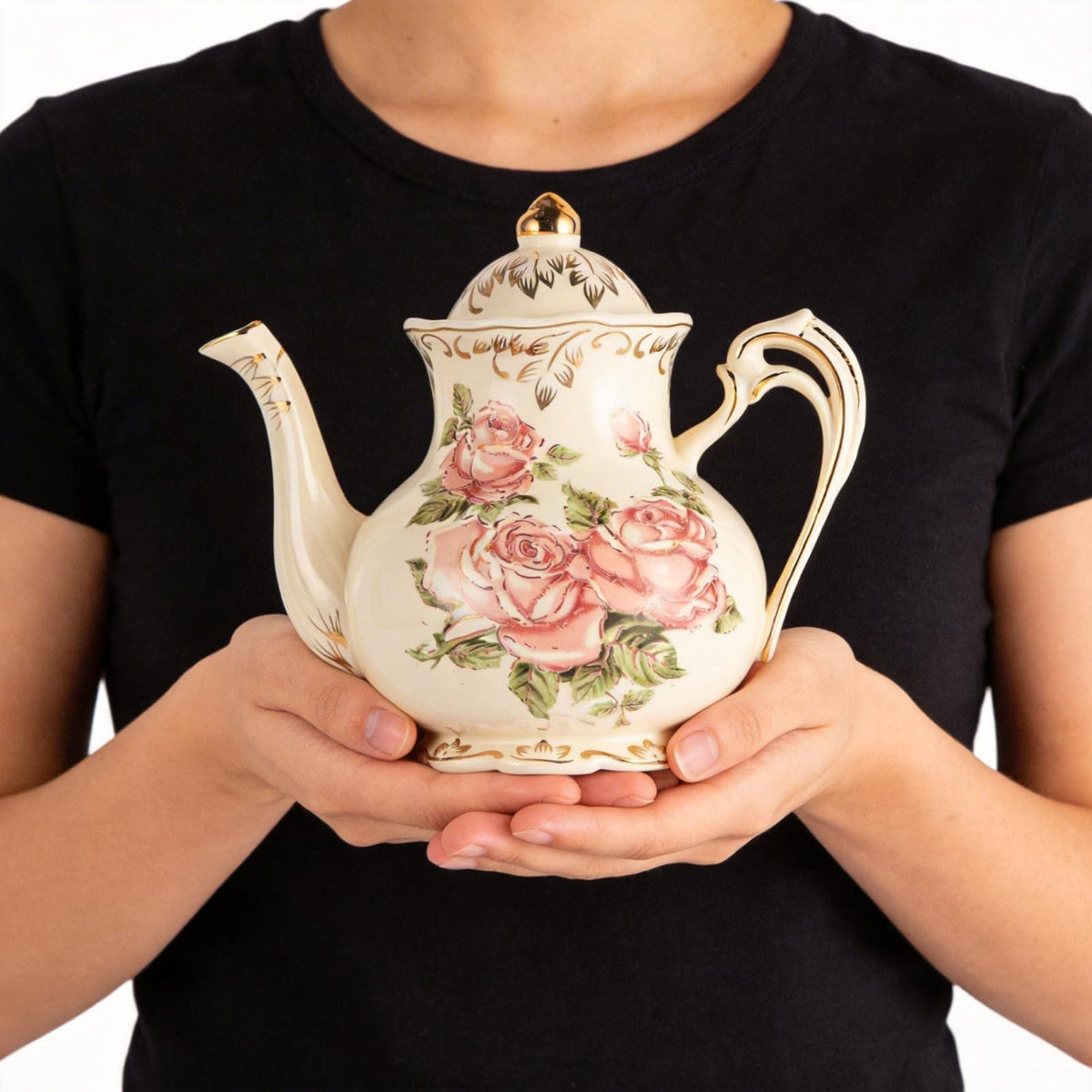 YOLIFE Small Pink Rose Teapot, 25 OZ / 2 Cup Vintage Porcelain Tea Pot