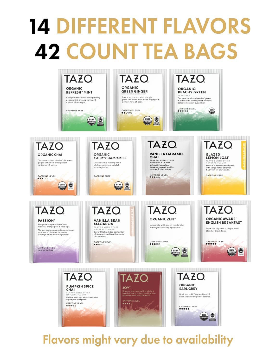 TAZO Tea Bags Sampler Assortment Variety Pack Gift Box (42 Count) 14 Different Flavors Gifts for Her Him Women Men Tea Lovers Couples Family Friends Coworker