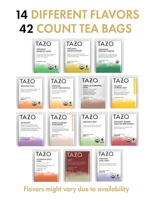 TAZO Tea Bags Sampler Assortment Variety Pack Gift Box (42 Count) 14 Different Flavors Gifts for Her Him Women Men Tea Lovers Couples Family Friends Coworker