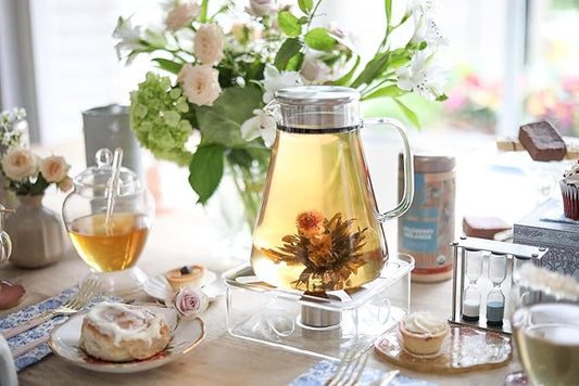 Teabloom One-Touch Tea Maker, 2-in-1 Teapot and Kettle with Stainless Steel Filter Lid for Loose Tea – Stain-free Borosilicate Glass Teapot (40 Oz) – Tea Connoisseur's Choice