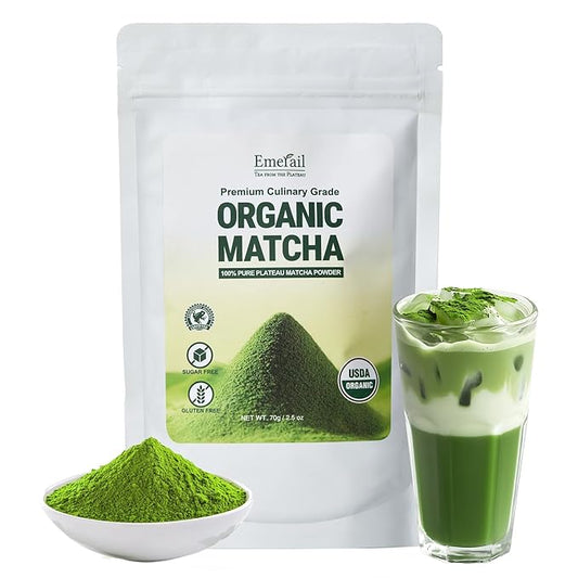 Emerail Organic Matcha Powder, USDA-Certified Pure Matcha Green Tea Powder, Premium Culinary Grade, Perfect for Lattes Smoothies and Baking, Sugar Free (70g / 2.5oz Pouch)