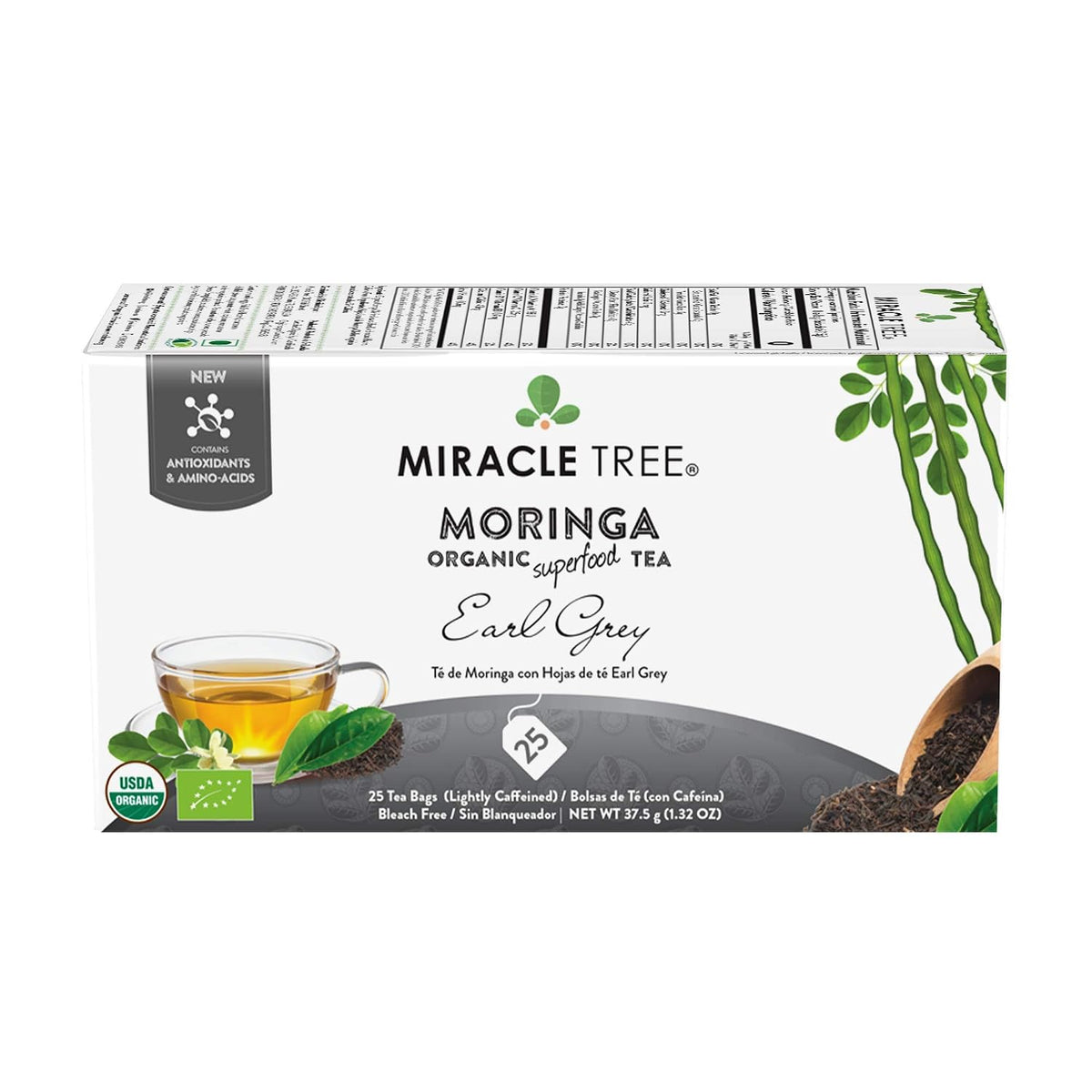 Miracle Tree - Organic Moringa Superfood Tea, 25 Individually Sealed Tea Bags, Earl Grey (Keto, Detox, Energy & Immunity Booster, Vegan, Gluten-Free