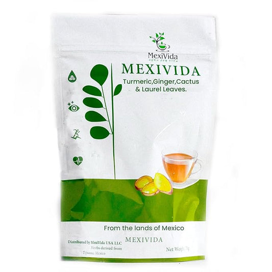 MexiVida Herbal Tea, Supports Blood Pressure & Sugar Balance, All Natural Ginger Turmeric Tea, Nutrient-Rich Herbal Tea, Caffeine-Free Wellness Tea