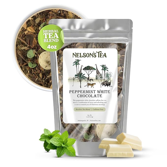 Nelson's Tea - Peppermint White Chocolate - Caffeine Free - Loose Leaf Tea with Green & Red Rooibos 
