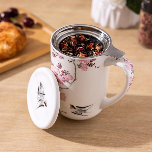 AmorArc Tea Cup With Infuser and Lid, 18oz Loose Leaf Tea Mug With Steeper