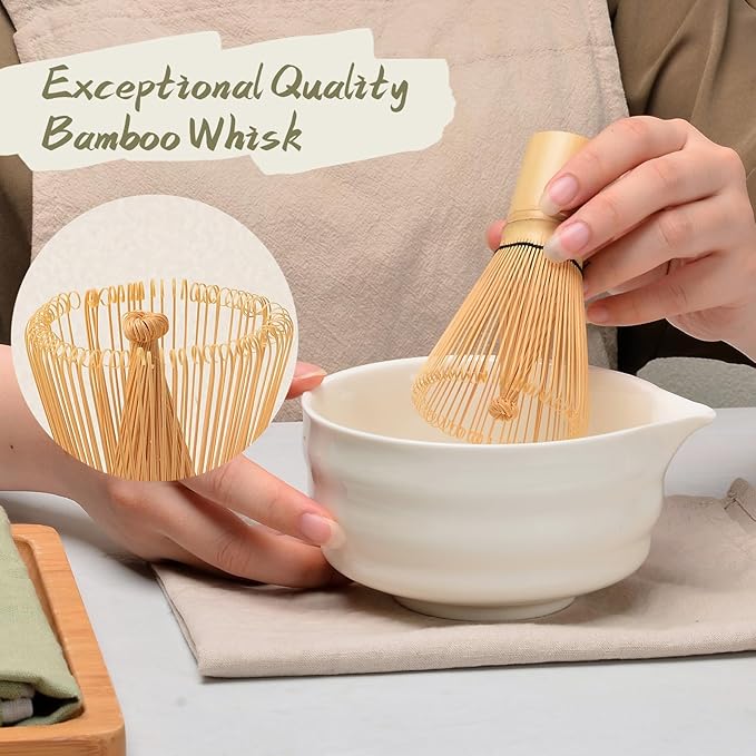 Authentic Japanese Matcha Ceremony Set - 17oz Traditional Chawan Bowl with Bamboo Whisk (Chasen), Scoop & Stand - Complete Starter Kit for Beginners