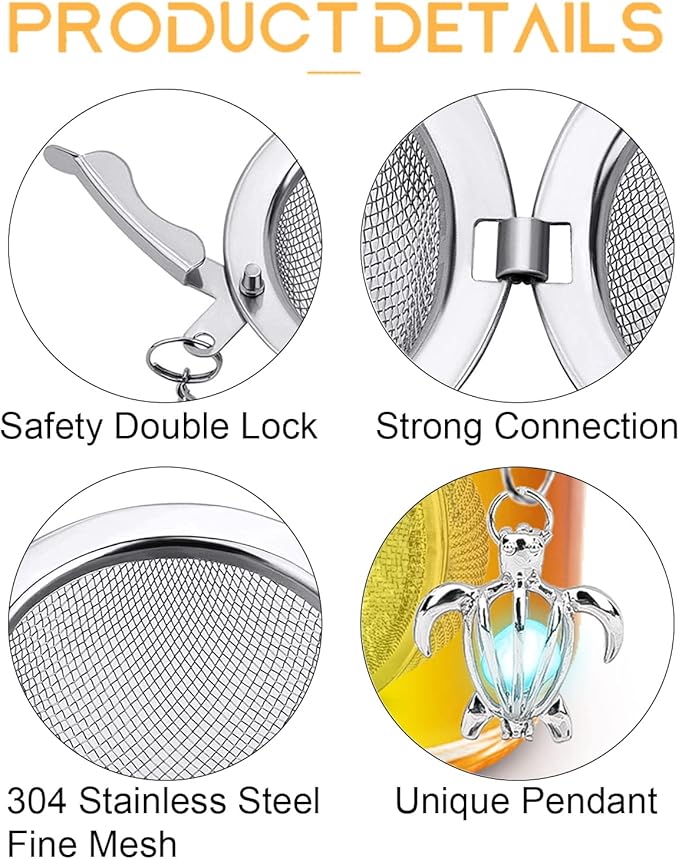 2pcs Tea Infuser TeaSanavie Loose Leaf Tea Steeper Stainless Steel Tea Ball Mesh Tea Strainer Silver Glow In The Dark Turtle Pendant Tea Filter with