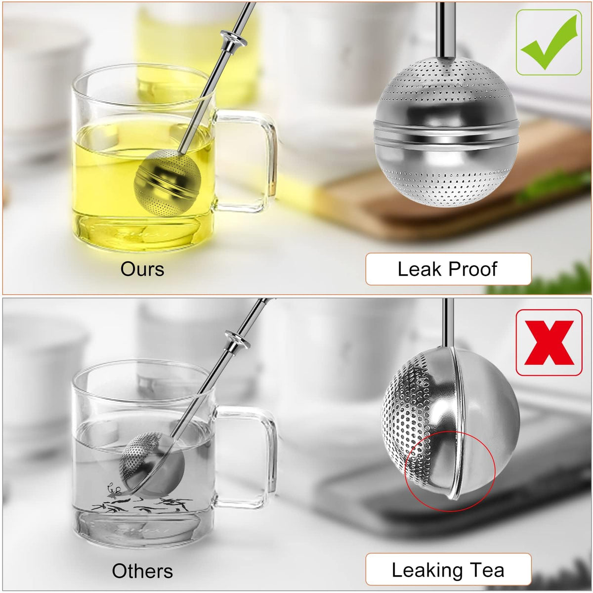 Numola Long Handle Tea Ball, Tea Infuser for Loose Leaf Tea, 2Pcs