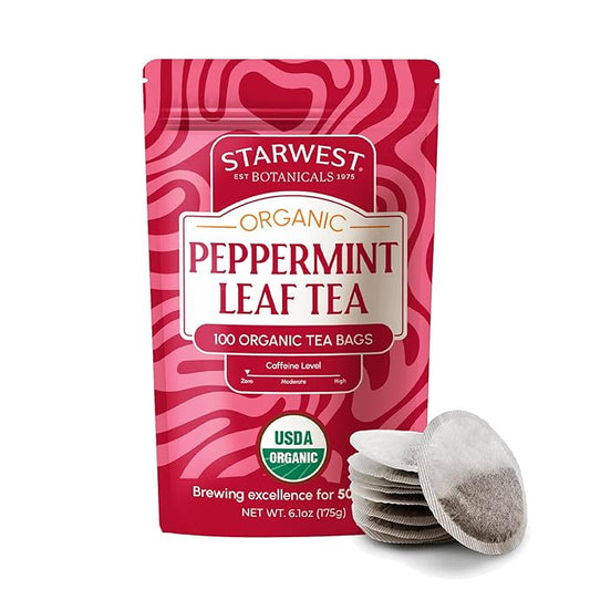 Starwest Botanicals Organic Peppermint Leaf Tea - Caffeine Free Herbal Tea, Supports Digestion, USDA Organic Peppermint Leaf, String Free Sachets