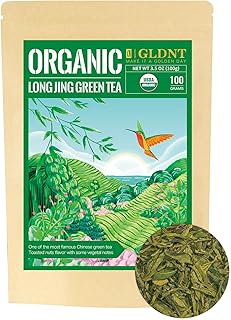 GLDNT Organic Green Tea Longjing, Premium Chinese Dragon Well Green Tea Loose Leaf, Fresh & Brisk Taste, 3.5oz/100g