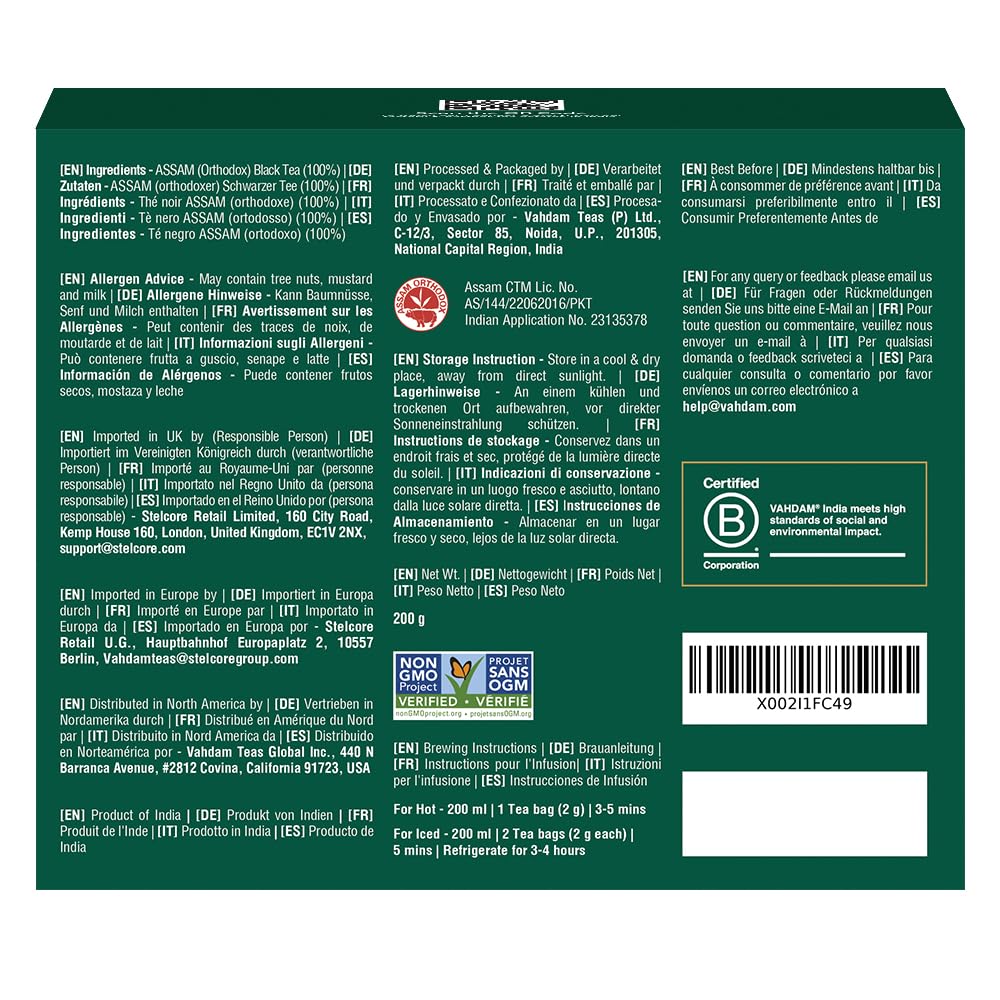VAHDAM, Assam Exotic Black Tea Bags (100 Count) High Caffeine, Gluten Free, Full Bodied | Pyramid Tea Bags | Strong, Robust & Flavoury | Direct from Source