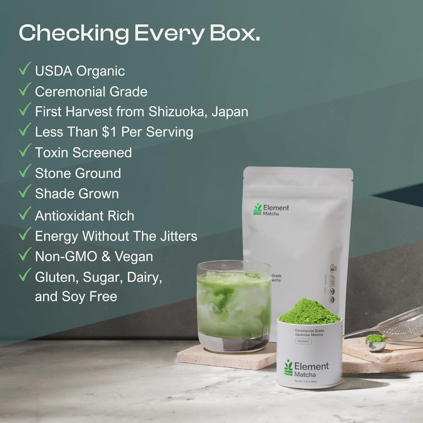 Element Matcha Ceremonial Grade 100% Organic Green Tea Matcha Powder - Authentic Japanese First Harvest for Tea and Lattes - Supports Skin, Calm Energy Superfood (3.5oz / 100g Pouch)