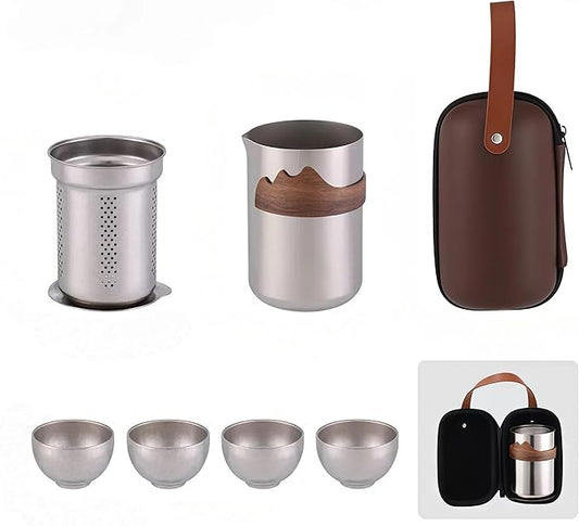 Chinese Kung Fu Tea Set - Pure Titanium Alloy Portable Teapot Set with Tea Strainer, Travel Storage Gift Box, Perfect for Home, Travel, Gifting, Outdoor & Office Use
