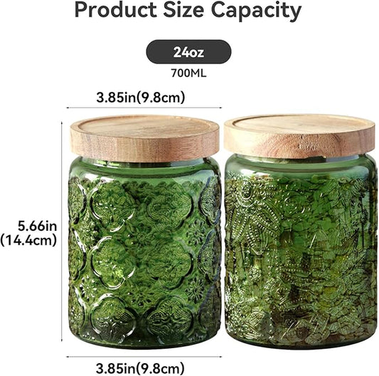 Glass Jar with Lid, Vintage Glass Storage Jars with Airtight Lid Coffee Canister Sugar Container for Kitchen Counter Pantry, Spice, Candy