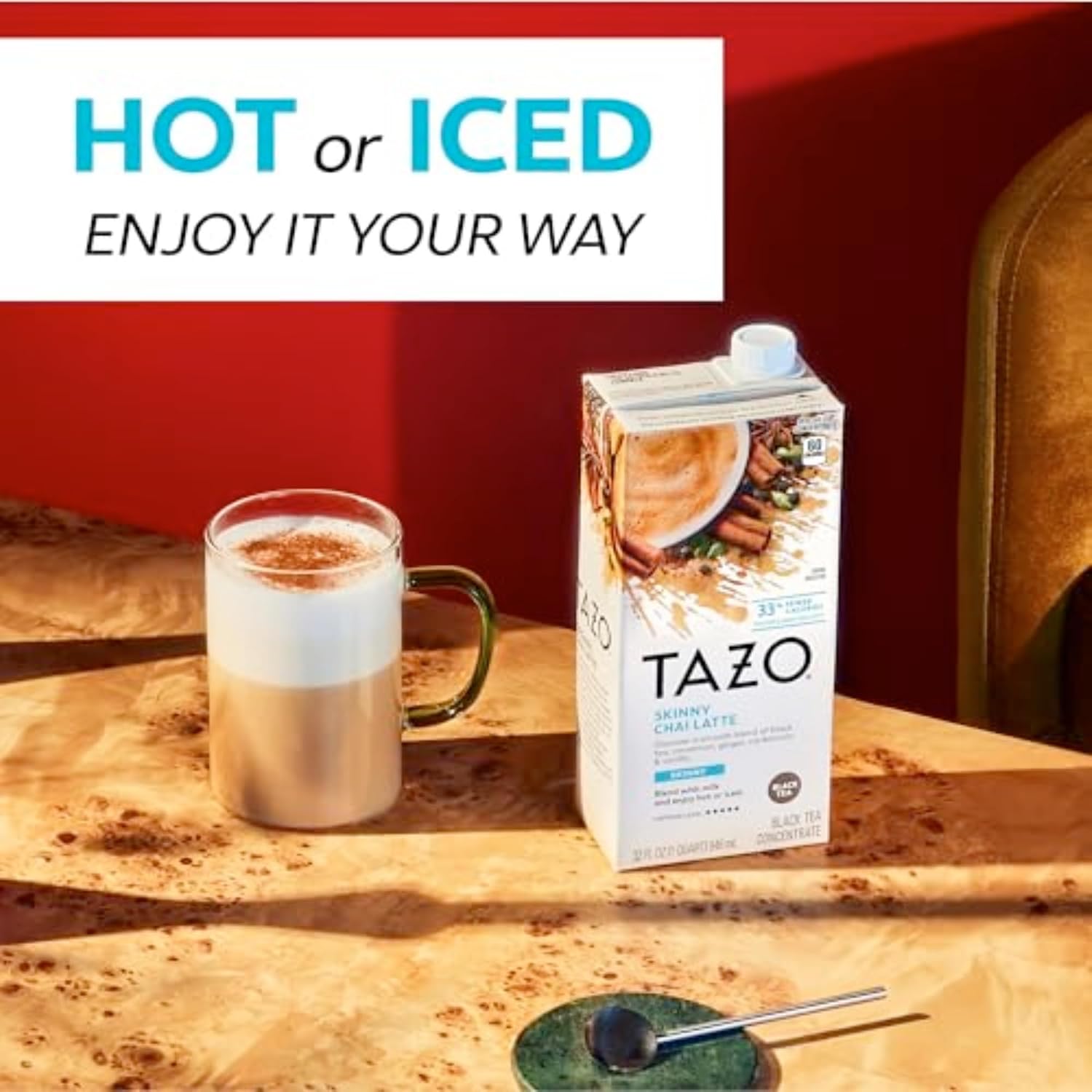 TAZO Skinny Chai Latte Concentrate, 32 oz Cartons, 2-Pack | Low Calorie Black Tea Blend with Cinnamon, Cardamom, Ginger