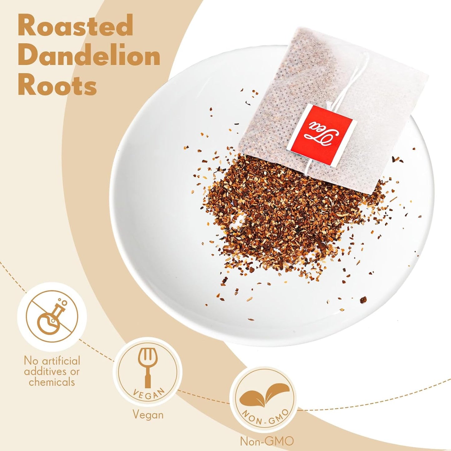 Besway Roasted Dandelion Root Tea Bags, 100 Count, Natural Herbal Tea | Roasted Dandelion Root Herbal Tea with a Smooth, Rich Flavor, Naturally Caffeine-Free, Packed in a Resealable Pouch
