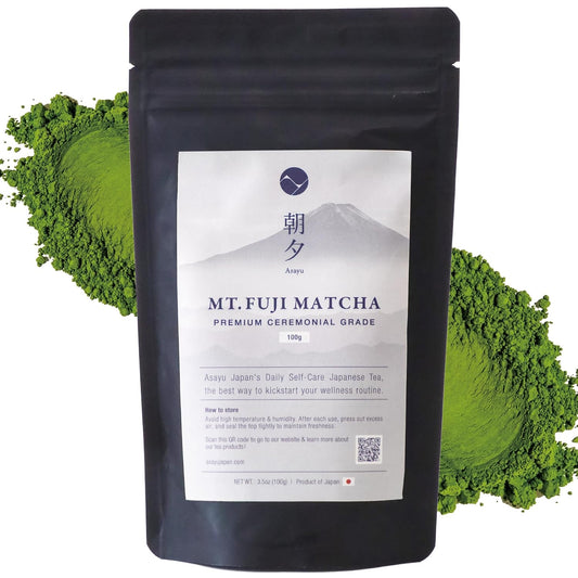 Asayu Japan Fuji Matcha Powder - Ceremonial Grade Green Tea, Mt. Fuji Source, Made in Japan (Pouch 100g)