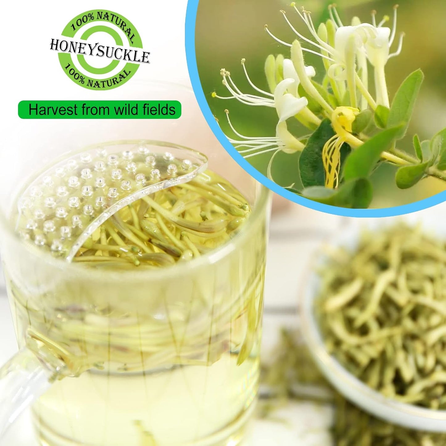 Jarteela Dried Honeysuckle Flower Chinese Natural Tea Jin Yin Hua 3oz | Non-GMO, Caffeine-free, Loose Leaf Herbal Tea, Soothing &amp; Mellow in Every Sip, Detox &amp; Relaxation
