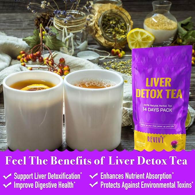 Revivt Herbal Tea - Natural & Digestive Support, Herbal Blends with Milk Thistle, Artichoke, Liquorice, Caffeine Free, 14 Day Supply