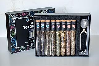 Tea & Trumpets, Organic Loose Tea Sampler Gift Set with Infuser (8 Teas, 30+ Cups) - Green Tea, Black Tea, Herbal Tea, and infuser | Gifts for women, Men and Adults | Tea Gift Sets