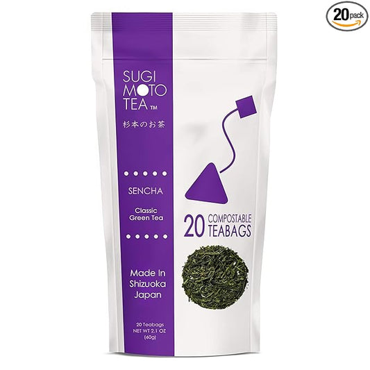 SUGIMOTO TEA Japanese Sencha Green Tea Bags 20 Count Pack of 1
