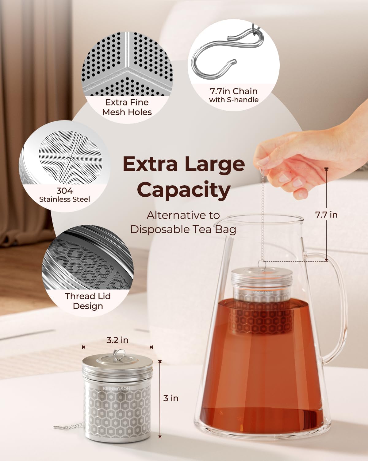 Reinmoson 2 Pack Extra Large Tea Infuser for Loose Leaf Tea &amp; Spice Ball