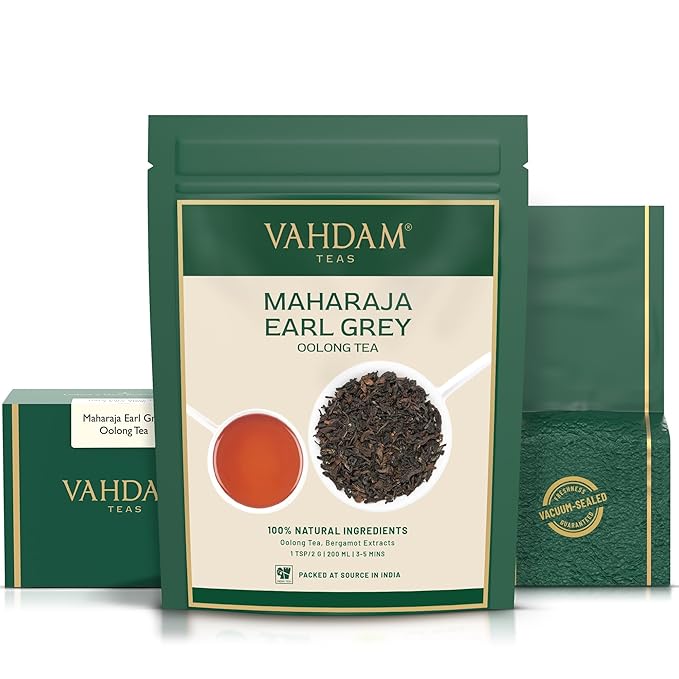 VAHDAM, Maharaja Earl Grey Oolong Tea Loose Leaf (50 Cups/3.53oz) Non GMO, Gluten Free | Oolong Tea Leaves | Loose Leaf Earl Grey Tea With Pure Bergamot Oil | Brew As Hot Or Iced Tea (Pack of 2)