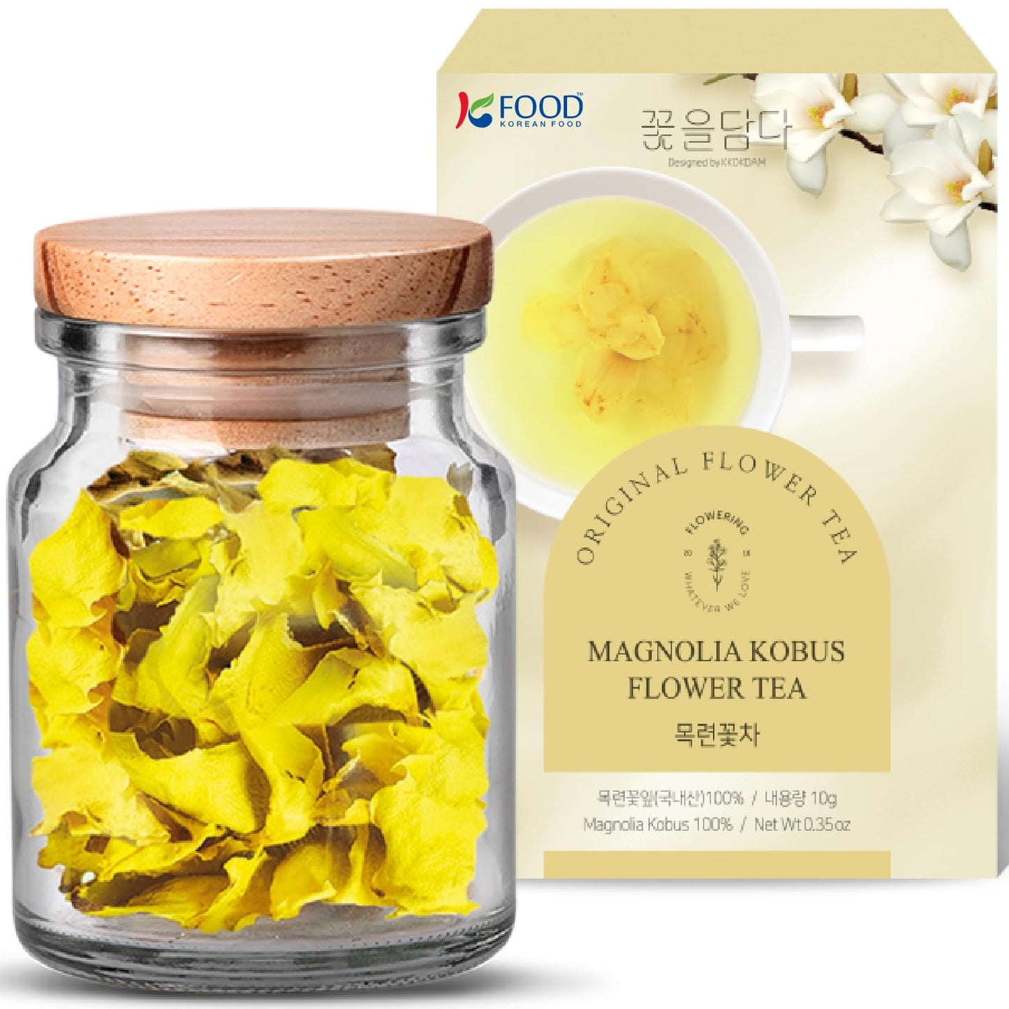 Korean Food KKOKDAM Magnolia Flower Tea, Decaf Floral Blend Sugar Free, 10g