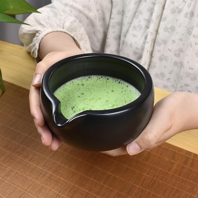 Artcome 4 Pcs Complete Matcha Ceremony Kit - Bowl With Pouring Spout, Whisk, Holder, Scoop - Japanese Tea Set for Making Usucha