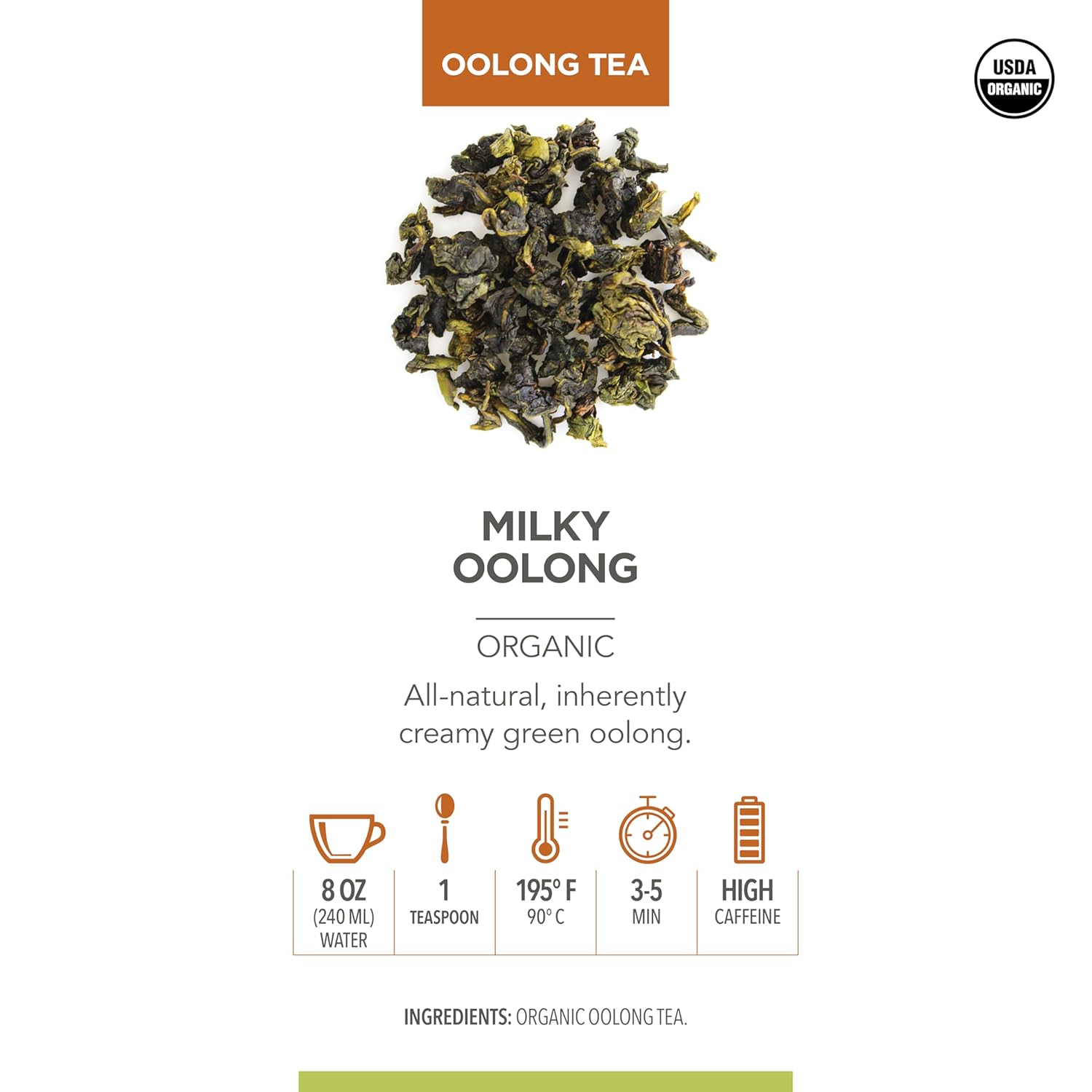 Teabloom Organic Oolong Tea, Milky Oolong Loose Leaf Tea, Rolled Leaves Famous for its Milky Taste and Silky Texture, 3.53 oz/100 g Canister Makes 35-50 Cups