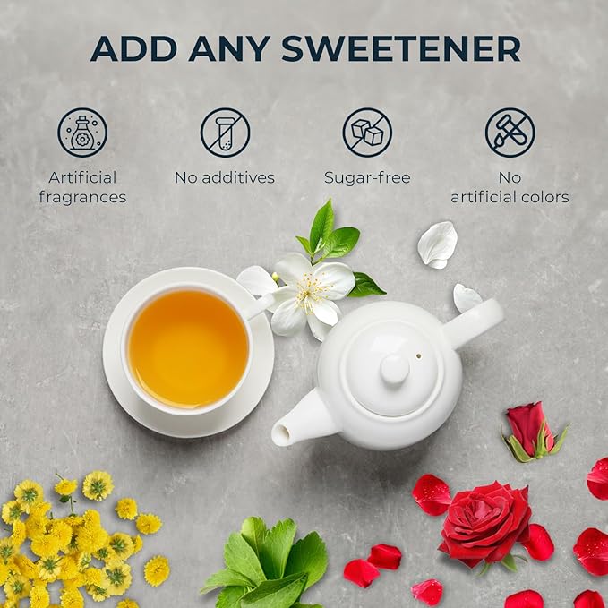 Rose Tea, Re-Steep Chrysanthemum, Jasmine & Stevia Herbal Tea - 55 Count (+5 Tea Bags) Bamboo Tong Included - 4.37 oz, Relax,Support, Up Mood