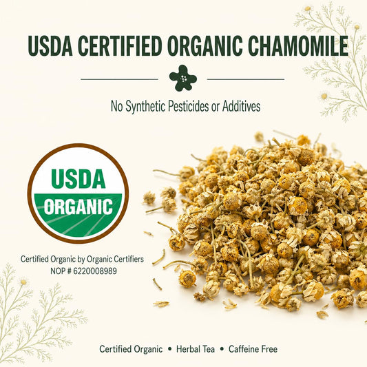 J Mac Botanicals Organic Chamomile Flowers (16 oz) – Whole Egyptian Chamomile Loose Leaf Herbal Tea, Caffeine-Free, Premium Dried Chamomile Flowers for Tea, Baths &amp; Blends