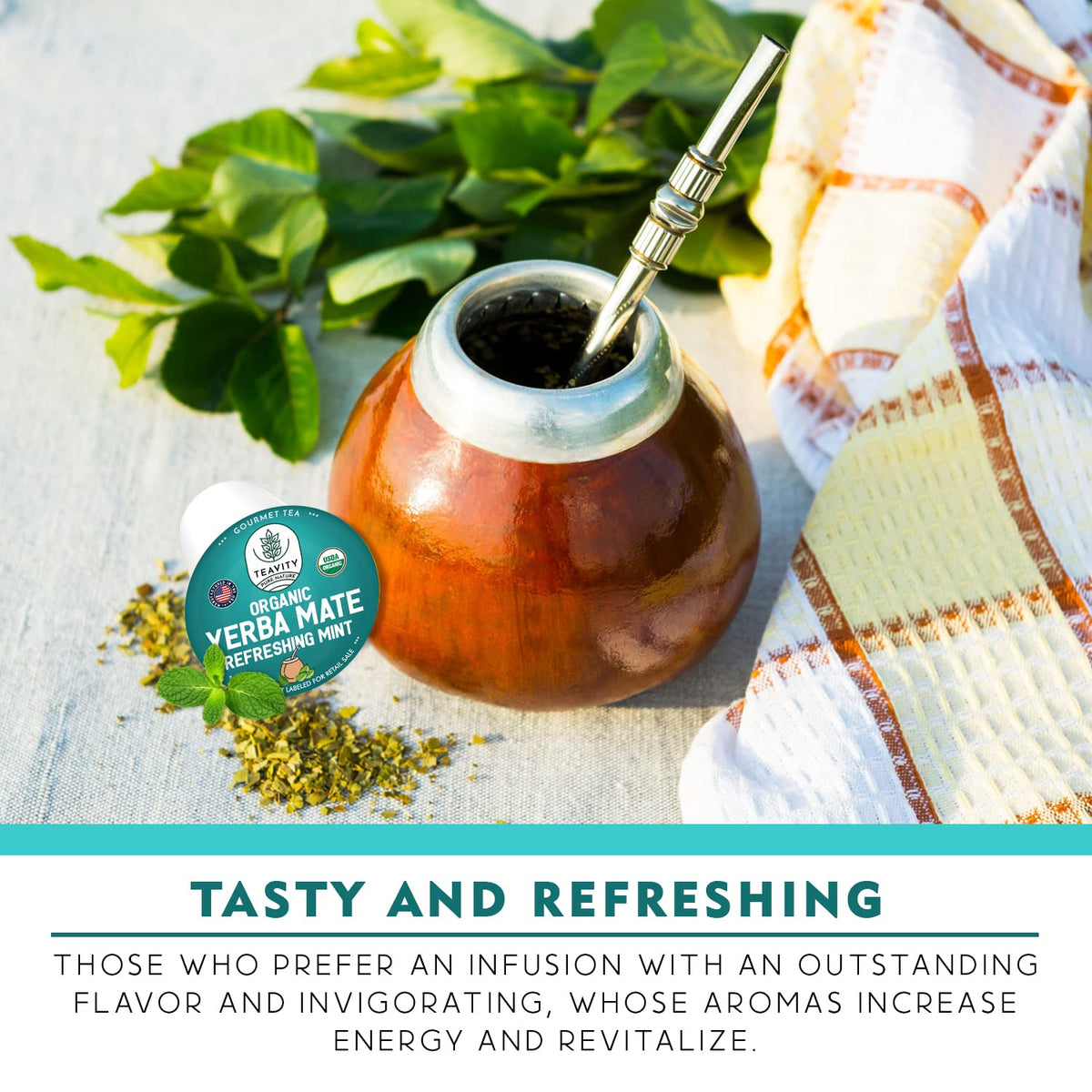 Organic Yerba Mate Refreshing Mint Tea Pods - Naturally Caffeinated Yerba Mate Tea Pod for Keurig Brewers by Teavity (24 Tea